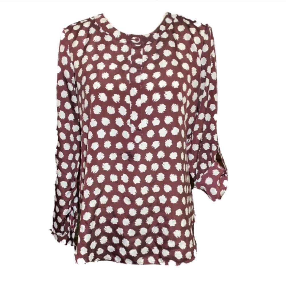 ANN TAYLOR  Womens Small Long or 3/4 Sleeve Buttoned Blouse Burgundy